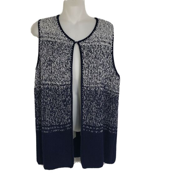 Chico's Sweaters - Chico's Womens Sweater Vest Size 1 Medium 8 Blue Ombre Open Front Knit Cotton